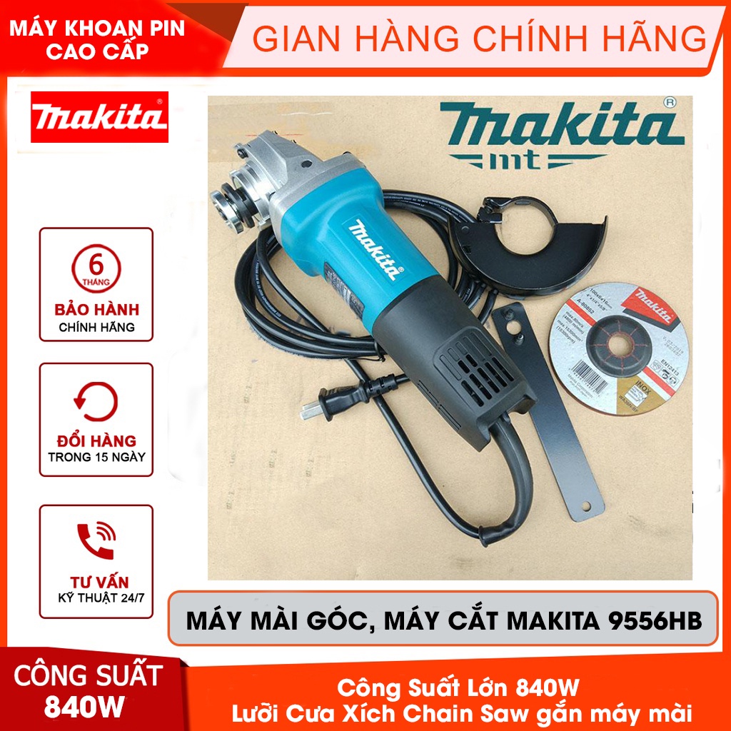 Máy Mài Góc, Máy Cắt Cầm Tay Makita 9556HB công suất lớn 840W và Lưỡi Cưa Xích Chain Saw gắn máy mài