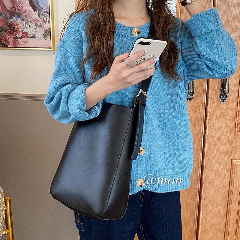 2101602 Set túi da nữ gồm túi to và ví bé chất da dày lì mịn 2 màu size 31*26