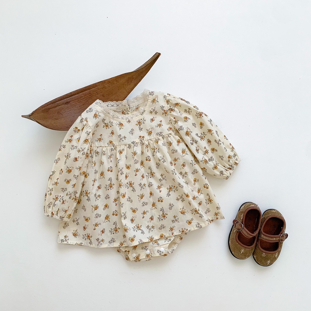 Áo Liền Quần Tay Dài In Hoa Cho Bé Gái Từ 0-2 Tuổi