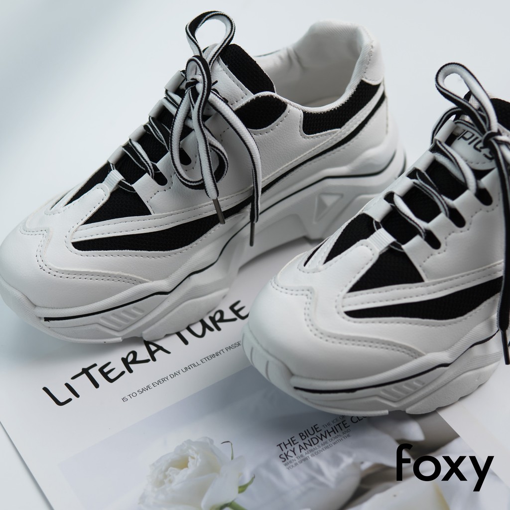 Giày Thể Thao Sneaker Nữ FOXY Độn Đế Phối Màu Trắng Đen - FOX014