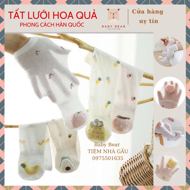 (Ảnh thật, Clip thật) Tất lưới hoạ tiết hoa quả đính bông cho bé sơ sinh đến 4 tuổi siêu đáng yêu Baby sheep