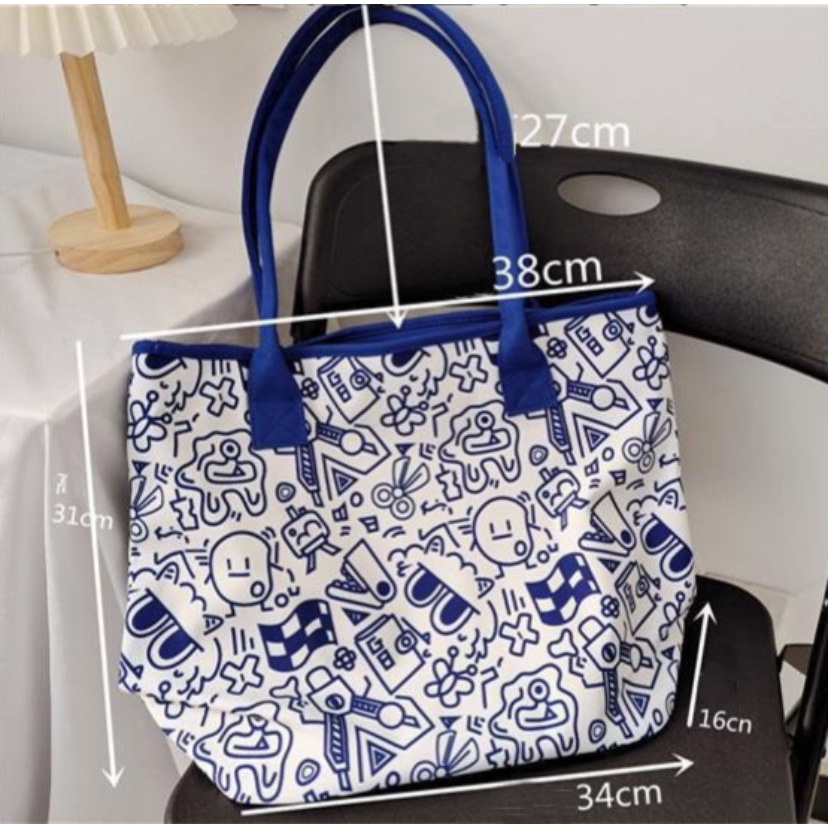 Túi tote vải canvas  đeo vai nữ đựng vừa laptop cỡ lớn Đi Học Đi Chơi phong cách Nhật Bản