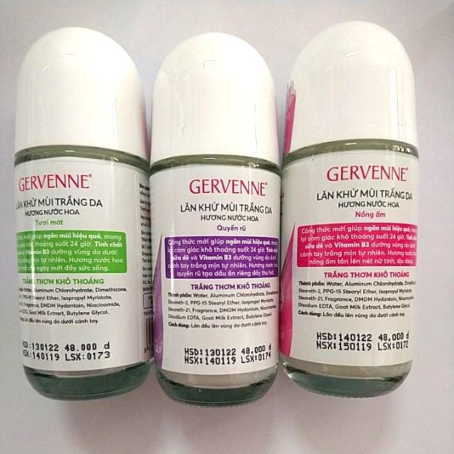 Lăn khử mùi Gervenne trắng da hương nước hoa 24h