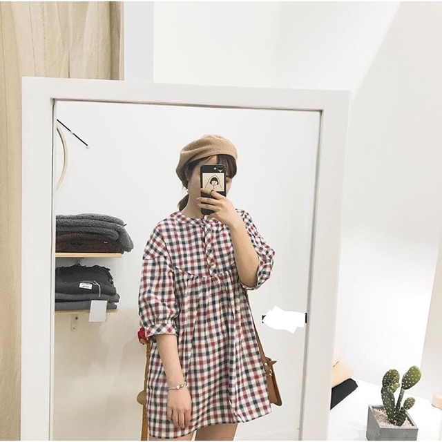 Đầm baby kẻ karo