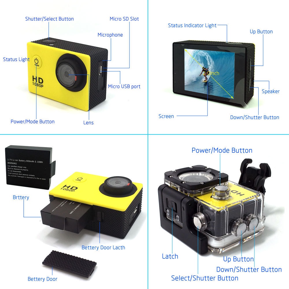 Camera hành động Sj4000 Độ nét cao Ultra HD 2.0 inch Chống thấm nước | BigBuy360 - bigbuy360.vn