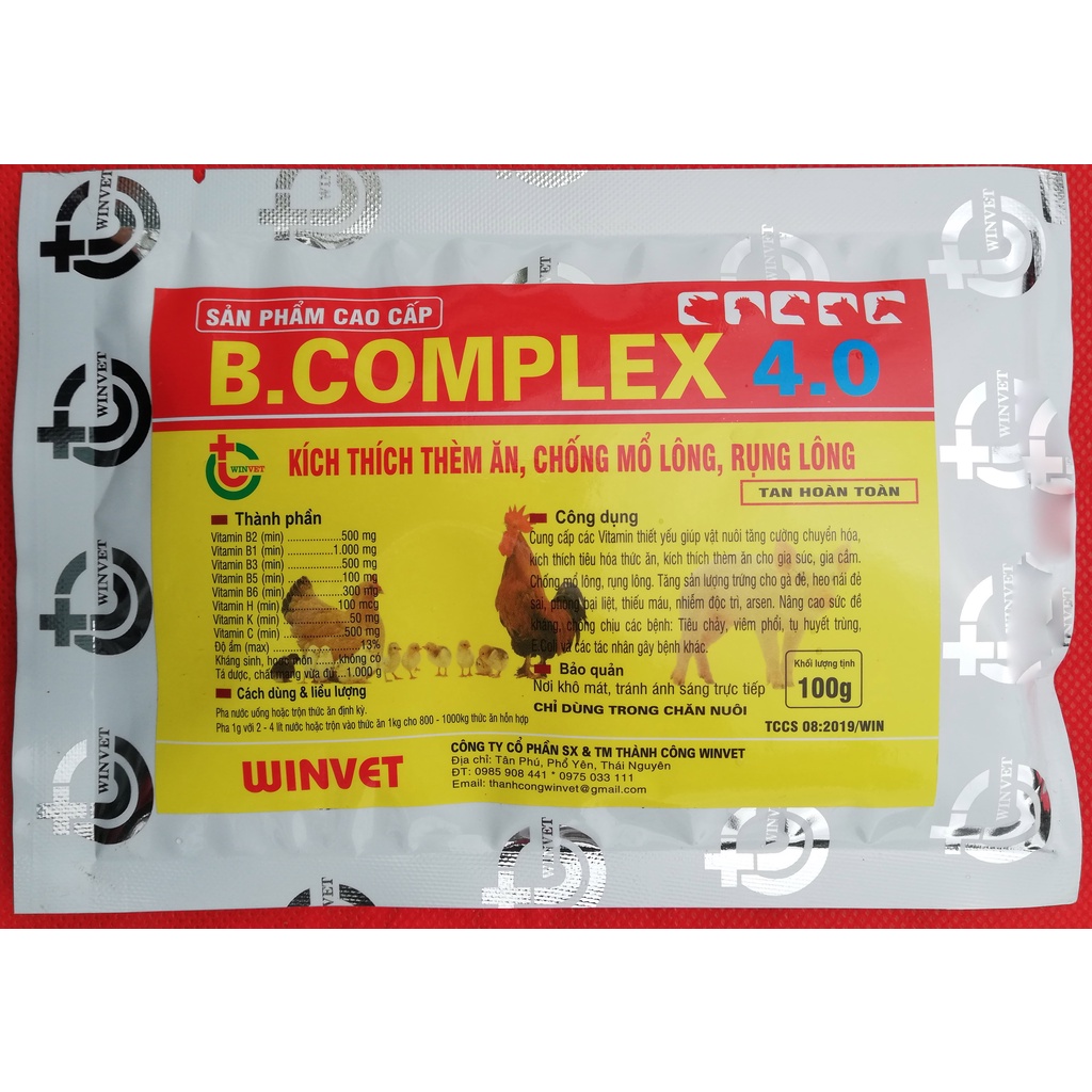 1 gói B.COMPLEX 4.0  100g Kích thích thèm ăn cho trâu, bò, ngựa, dê, gà, vịt, chim cảnh, chó, mèo