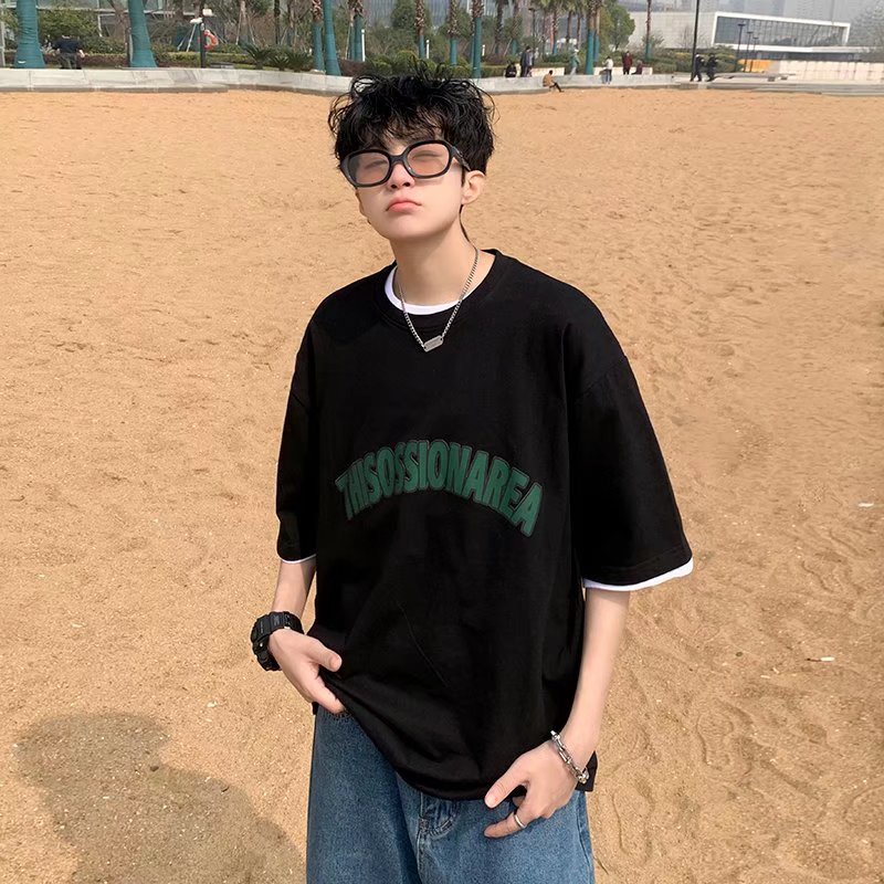 Áo Thun Tay Ngắn Dáng Rộng In Chữ Phong Cách Hip Hop Đường Phố Hàn Quốc Thời Trang Mùa Hè Cho Nam Cỡ M-5XL