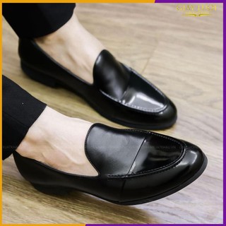 Giày Lười Da Bóng Nam Giá Rẻ -Tăng Chiều Cao 3cm - Mã X101 Màu Đen - Hàng VN