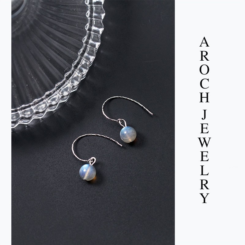 Khuyên tai bạc Ý s925 phiên bản đá Moonstone E9350 - AROCH Jewelry