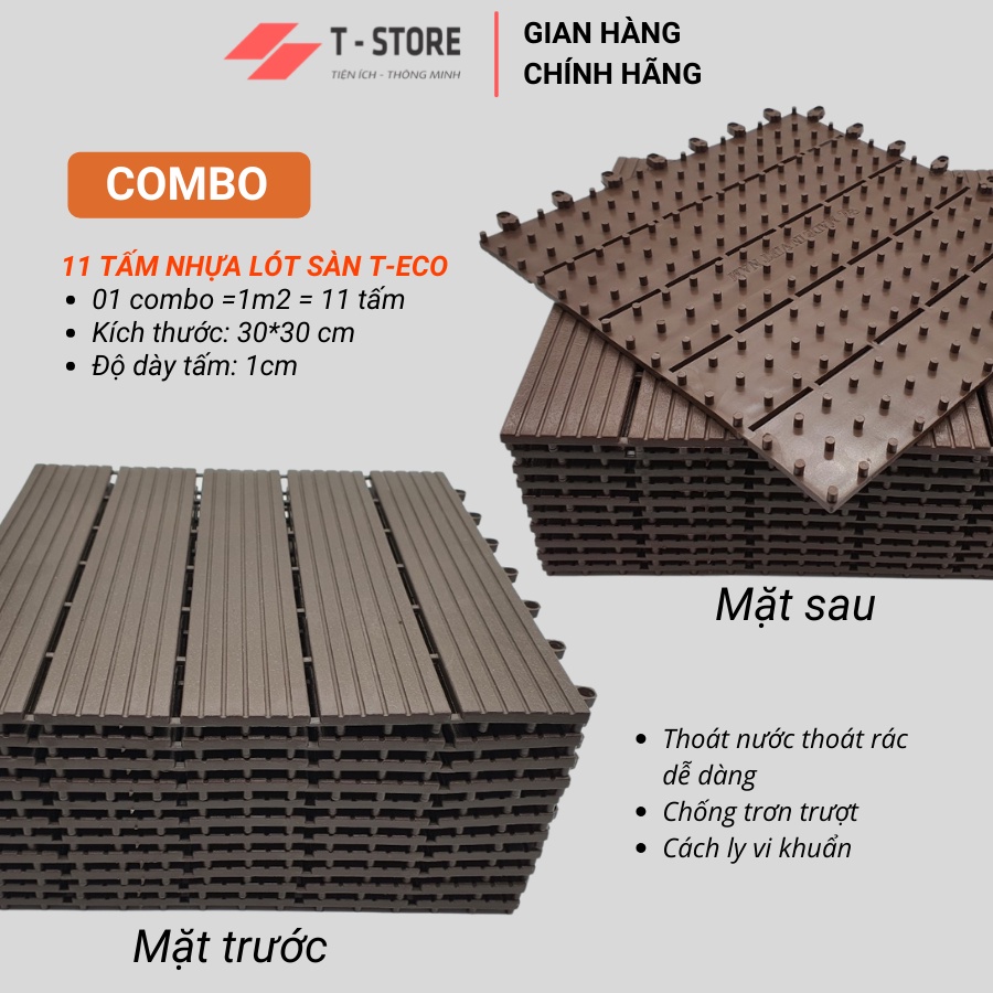 Bộ 11 Tấm Lát Sàn Cao Cấp SIENNA - Vỉ nhựa thoát nước, chống trơn trượt, Lót nhà vệ sinh, bể bơi, sân vườn, sân thượng.