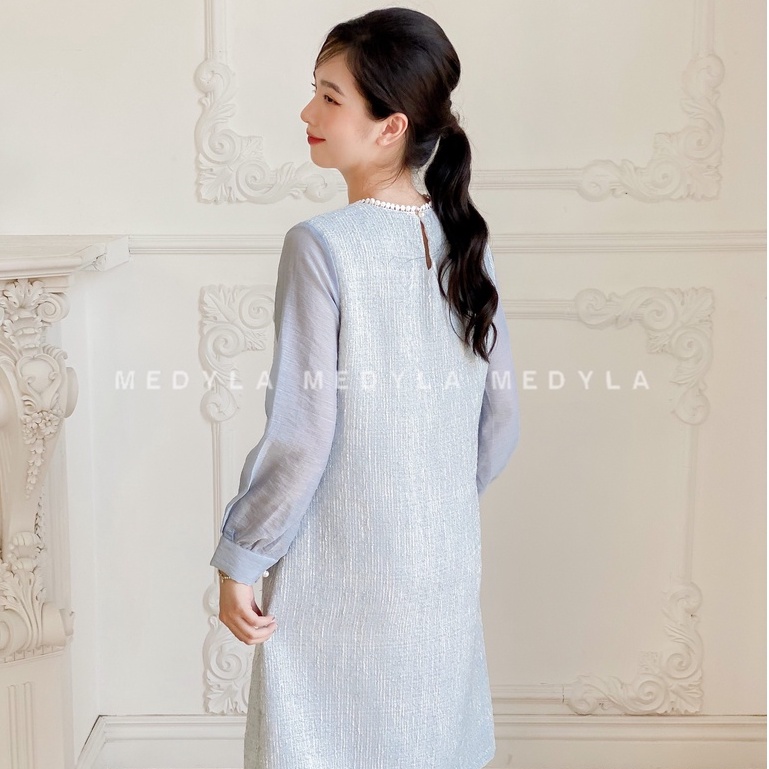 MEDYLA - Đầm bầu dự tiệc thu đông xinh 2 lớp dạ tex lót lụa - VS885