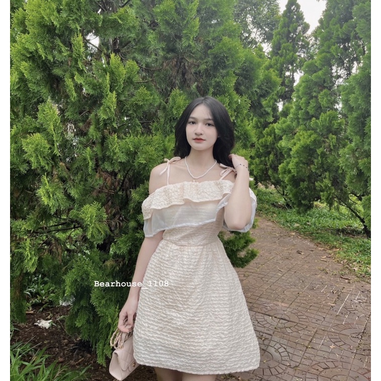 ĐẦM - VÁY TRỄ VAI GẤM * LIIN * MÀU HỒNG SAN HÔ MẶC ĐI CHƠI, SINH NHẬT
