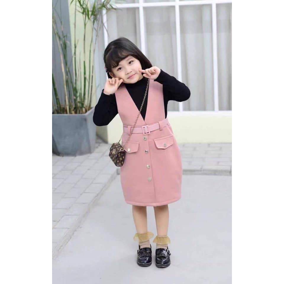Sét áo len váy dạ màu hồng bé gái