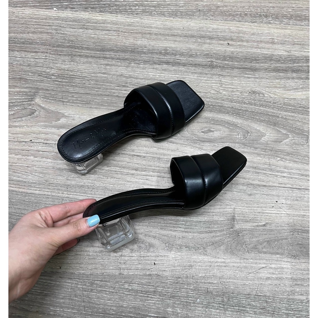 dép quai bản phồng da lì gót vuông trong 5cm đơn giản