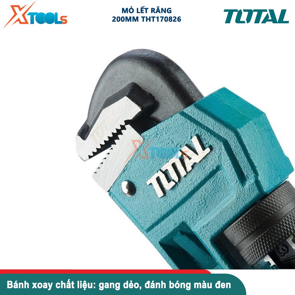 Mỏ lết răng 200mm TOTAL THT170826, mỏ lết mở ống nước size 8'', đường kính kẹp tối đa: 27mm [CHÍNH HÃNG][XTOOLS]