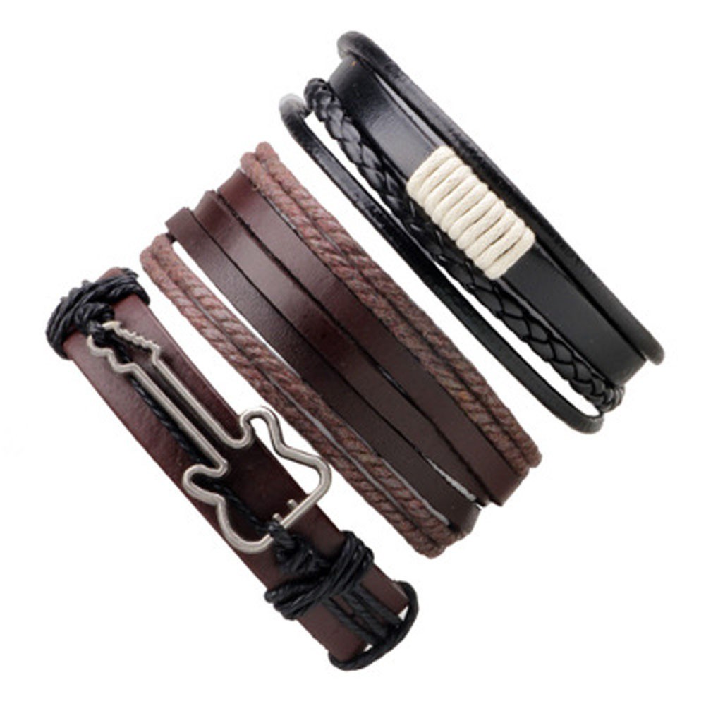 Set 3 vòng tay da nhiều lớp phong cách retro độc đáo hợp thời trang