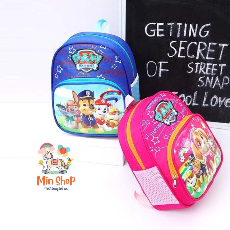 Balo trẻ em, Ba lô đi học mẫu giáo mầm non hình đội chó cứu hộ Paw Patrol cho bé trai bé gái siêu nhẹ 2 ngăn