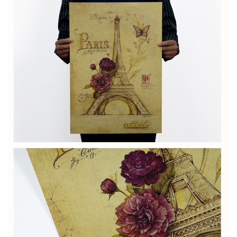 Poster trang trí hình Tháp Eiffel Paris phong cách cổ điển