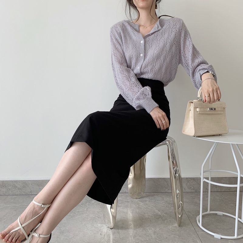 [Spot] Áo cardigan Dệt Kim Mỏng Dáng Rộng Màu Trơn Thời Trang Ngọt Ngào Tươi Mới Phong Cách Hàn Quốc