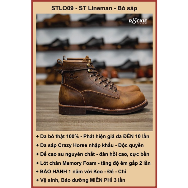 Giày da nam ST Lineman Boots - da bò thật 100% - da sáp crazy horse -STLO09 - R8ckie