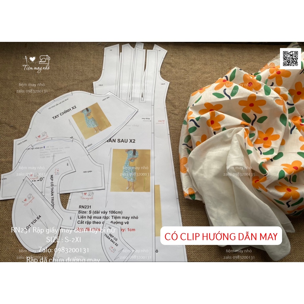 RN231_Rập giấy may đầm xếp li tay bí nữ