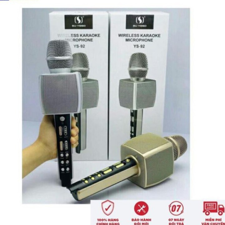 [Mã ELHACE giảm 4% đơn 300K] Mic hát karaoke cao cấp YS-92 micro đa năng kiêm loa bluetooth bass trầm ấm