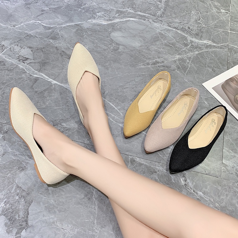 Giày búp bê mũi nhọn màu trơn thiết kế thời trang cho nữ