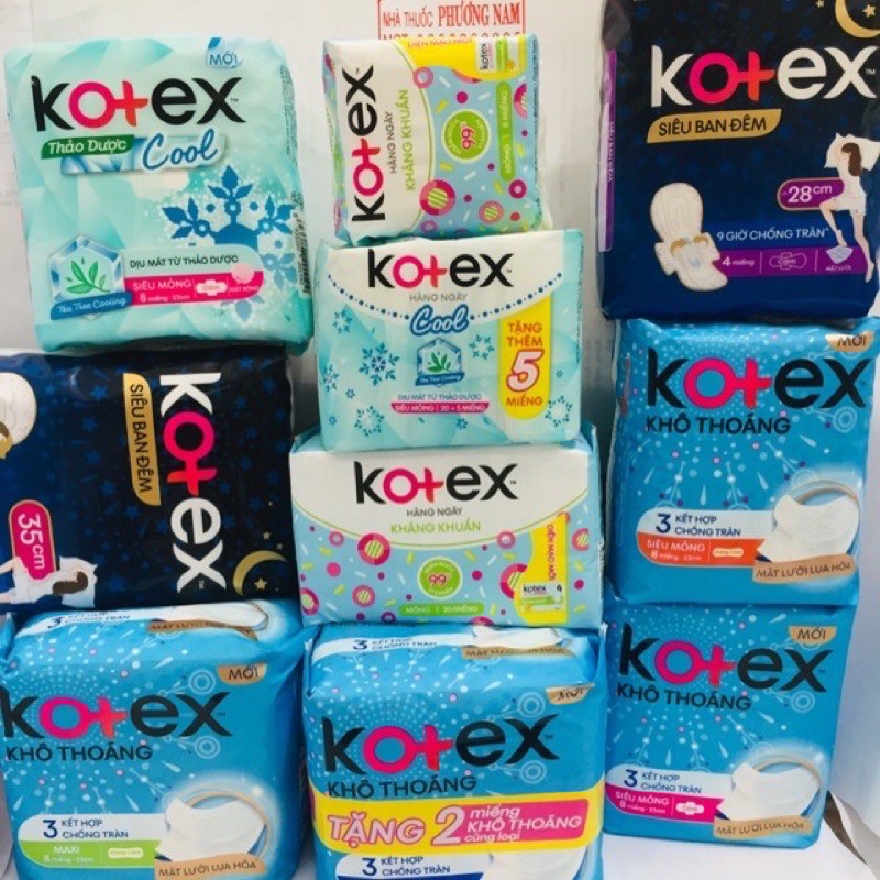 Băng vệ sinh Kotex đủ loại (thảo dược, siêu mỏng cánh, hằng ngày, kotex pro)