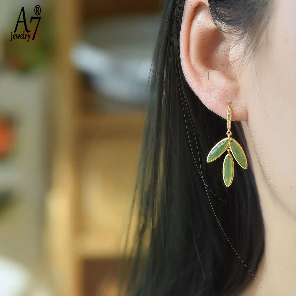 Bông Tai Mạ Bạc 925 Hình Cỏ Ba Lá Đính Đá Xinh Xắn Thời Trang