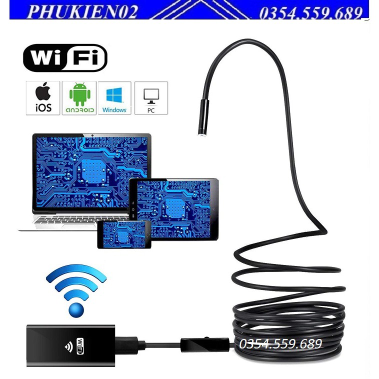 Camera nội soi dây cáp cứng định hình dài 1m phát Wifi chuẩn HD720p - Camera nôi soi cáp cứng 1m