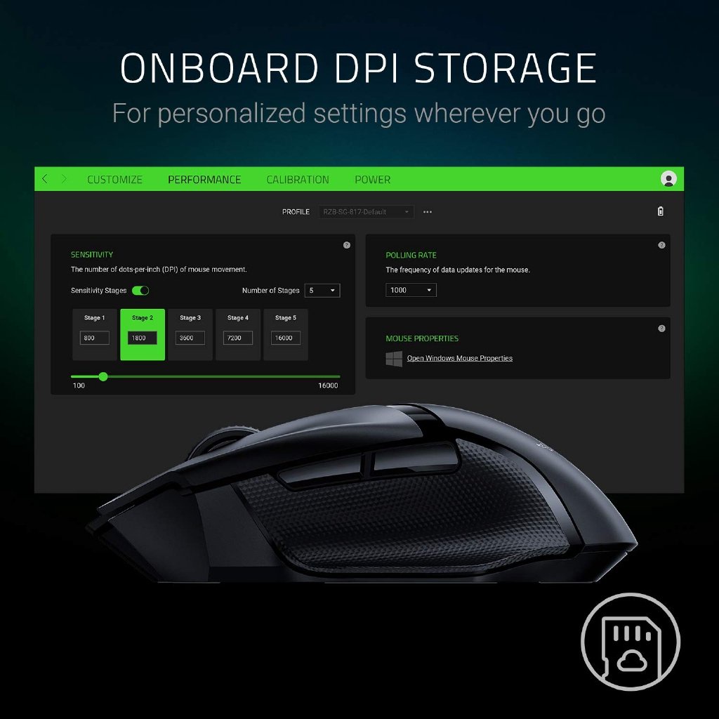 Chuột Gaming không dây Razer Basilisk X HyperSpeed RZ01 bluetooth, wireless 16000 dpi 5 mức điều khiển chính hãng