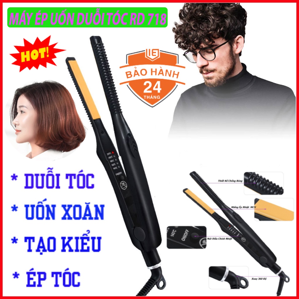 Máy Ép Tóc Có 5 Mức Chỉnh Nhiệt RD 718 chức năng: tạo, uốn, ép kiểu tóc - là thẳng tóc  bảo hành 24 tháng