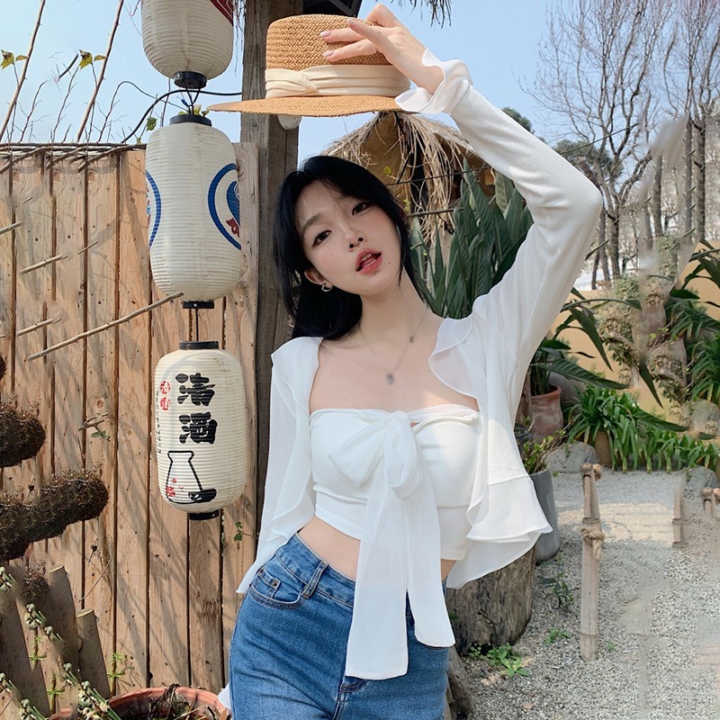 Set Áo Hai Dây Và Áo Khoác Cardigan Thời Trang Trẻ Trung Cho Nữ