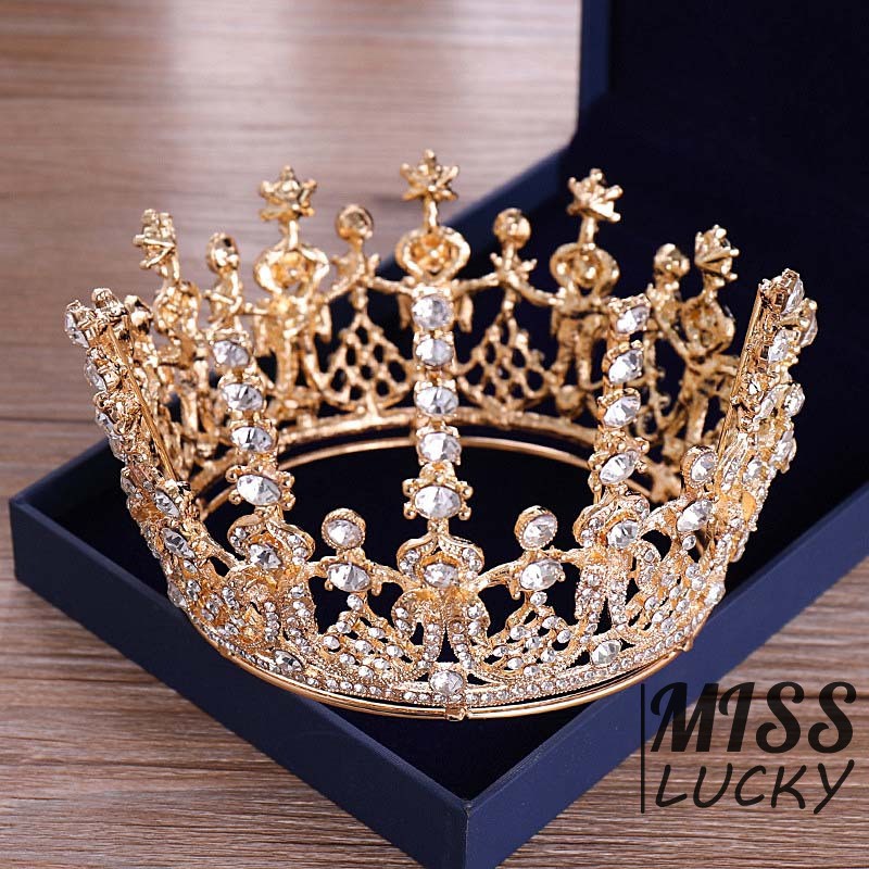 Vương miện kích thước 9.5*9cm mạ vàng / bạc đính đá xinh xắn cho nữ