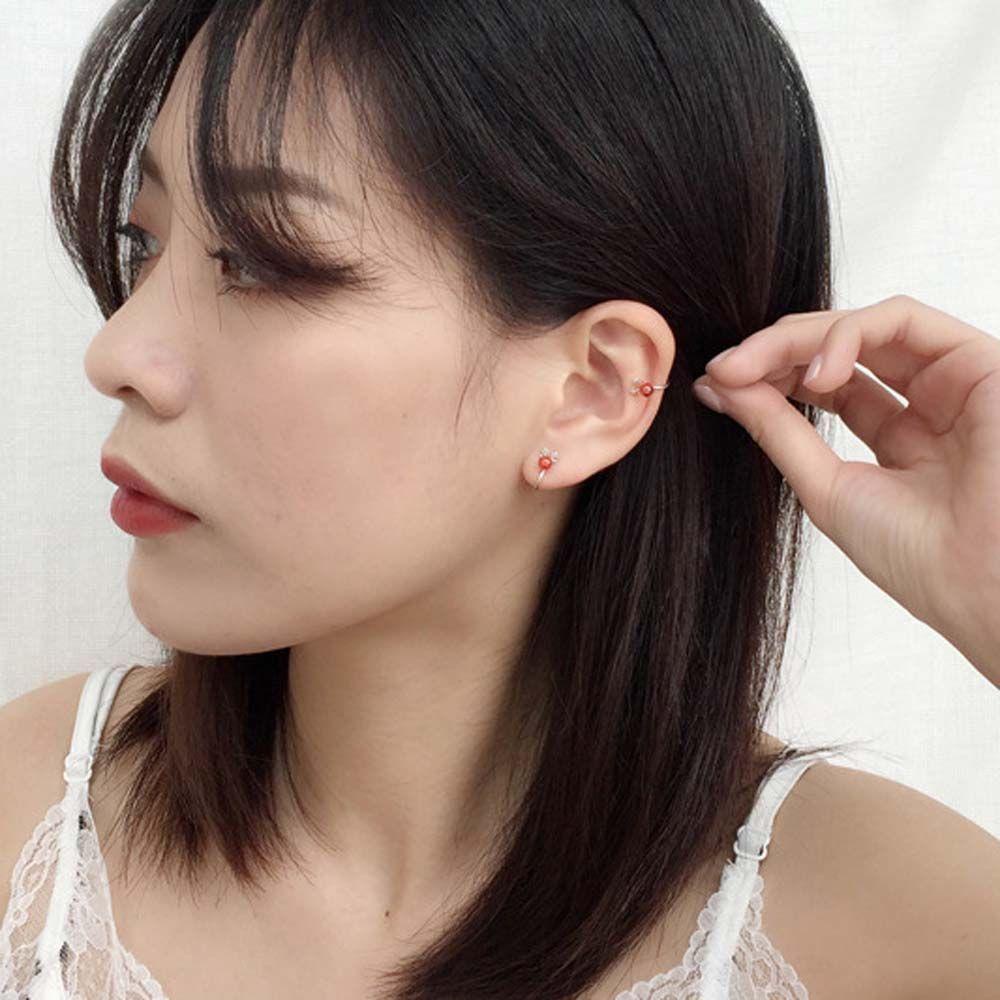 Set 2 Khuyên Tai Dạng Kẹp Không Cần Lỗ Tai MXMUSTY|Khuyên Kẹp Sụn Tai Hình Hươu Màu Sắc Đỏ Trắng Phong Cách Hàn Quốc