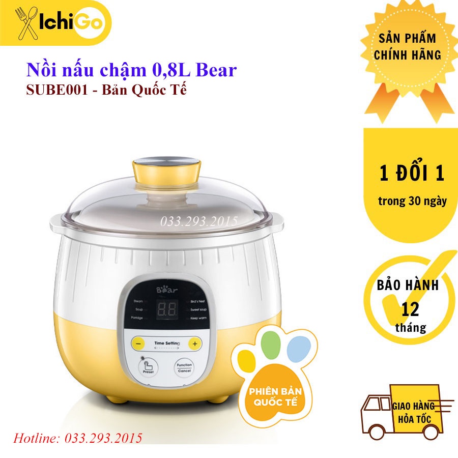 Nồi Nấu Cháo Chậm, Nồi Ninh Hầm Đa Năng BEAR Model SUBE001 Dung Tích 0,8L Bản Quốc tế Bảo Hành 18 - ichigo 55