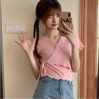 Áo đắp chéo cột nơ ngang eo