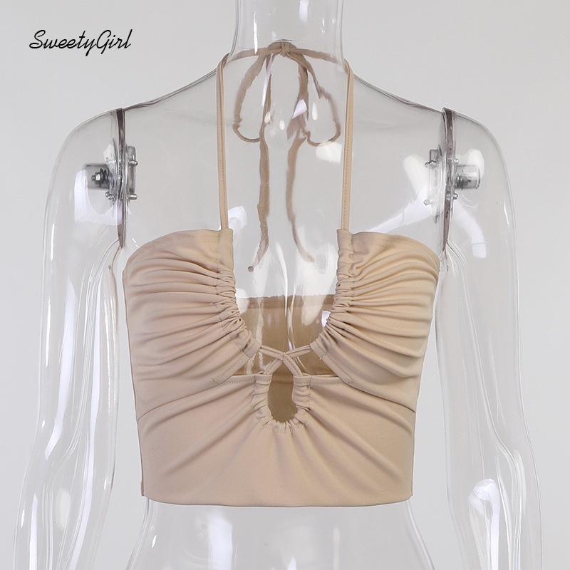 Áo yếm dáng ngắn thiết kế hở lưng màu trơn thời trang quyến rũ cho nữ