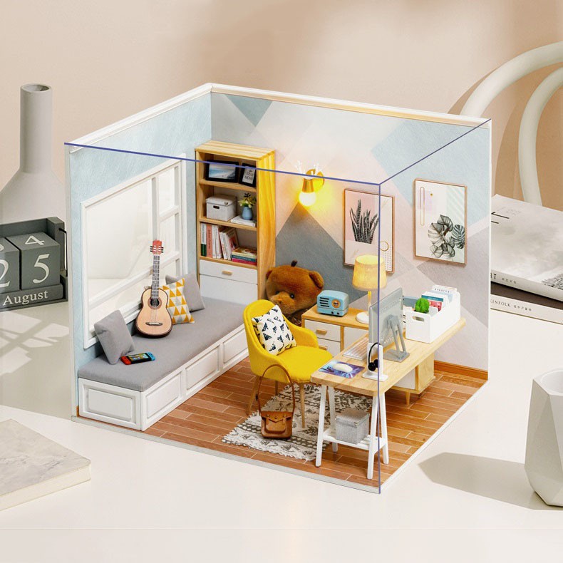 Mô hình nhà DIY Doll House Sunshine Study Kèm Mica Chống bụi, Bộ dụng cụ và Keo dán