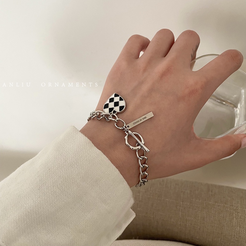 Vòng cổ/ Vòng Tay/Vòng Tay Bằng Hợp Kim Kẻ Caro Trắng Đen Mặt Trái Tim Thời Trang Hiphop Cho Nữ