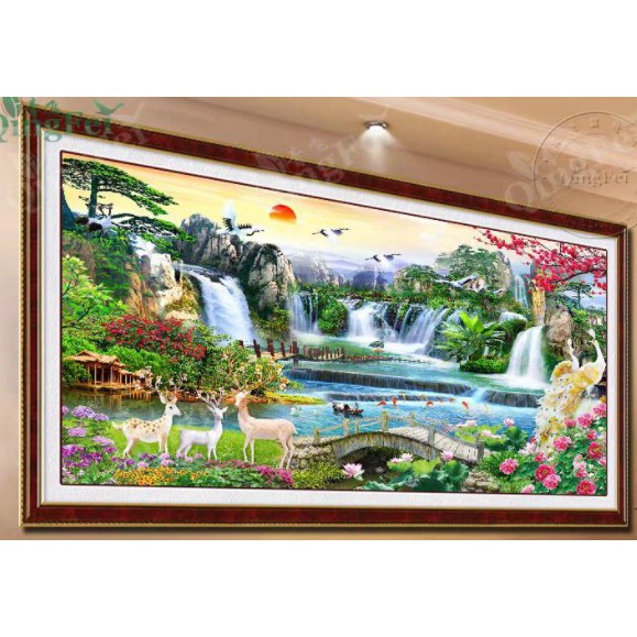 Tranh thêu kín phong cảnh E102 (100x55cm) - chưa thêu