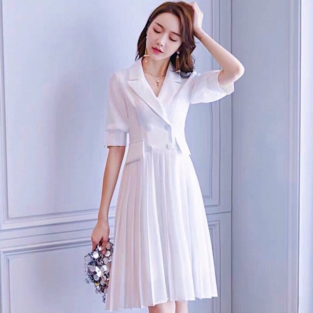 Đầm trắng dập li 4 nút (kèm hình thật) | BigBuy360 - bigbuy360.vn