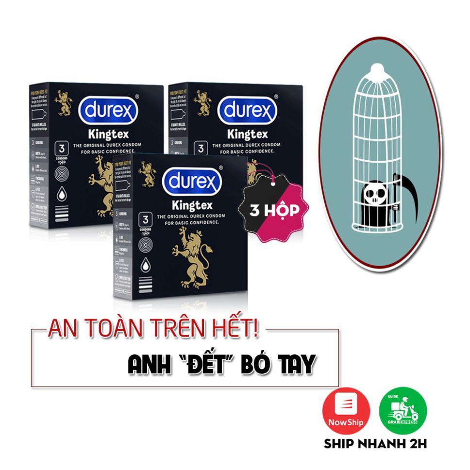 [Durex Chính Hãng] Bao Cao Su Durex Kingtex Hộp 3 Bao - Bcs Siêu Mỏng, Ôm Sát Có Nhiều Gel - Kích Thích Siêu Khoái Cảm