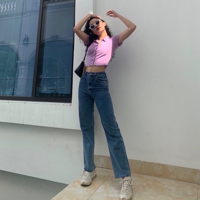 𝐌𝐈𝐀 𝐑𝐈𝐓𝐓𝐀💗 Jeans culottes xắn gấu💖 Quần jean nữ ống rộng J410