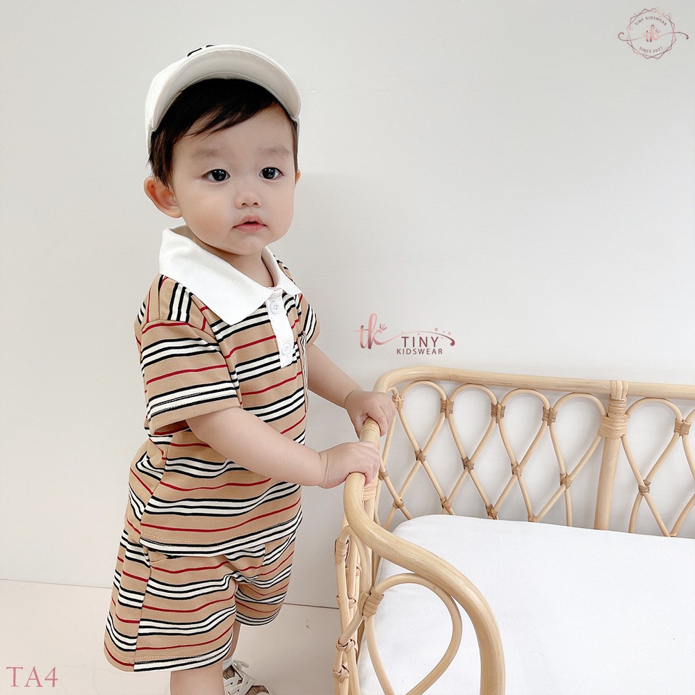 Áo phông cổ bẻ kẻ sọc vàng cho bé trai 8-16kg [TA4]