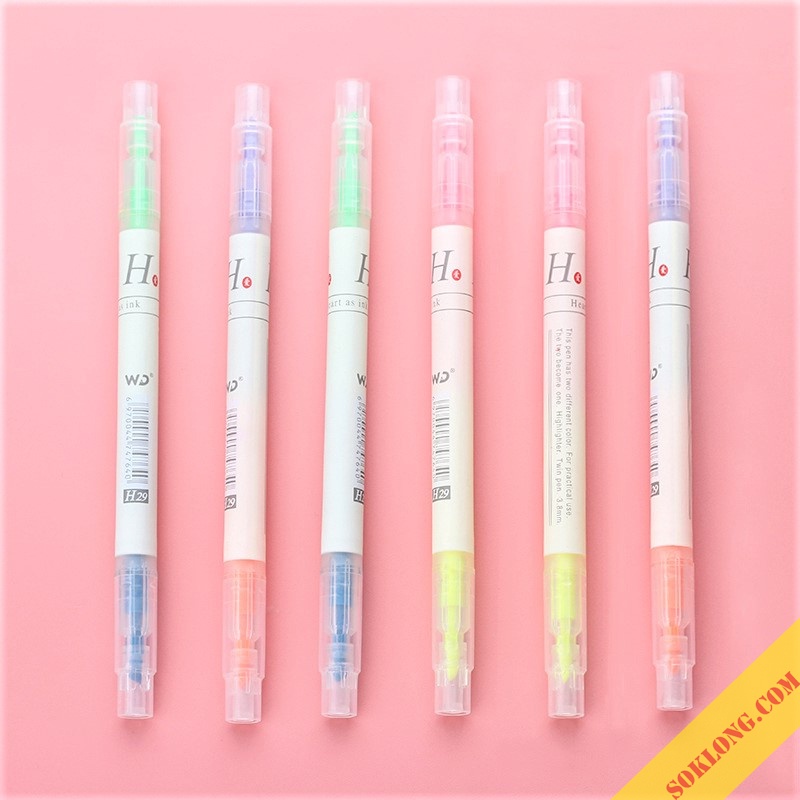 Set 3/6 bút highlight 2 đầu đánh dấu màu Pastel, bút nhớ nhiều màu HI02 Tuệ Minh