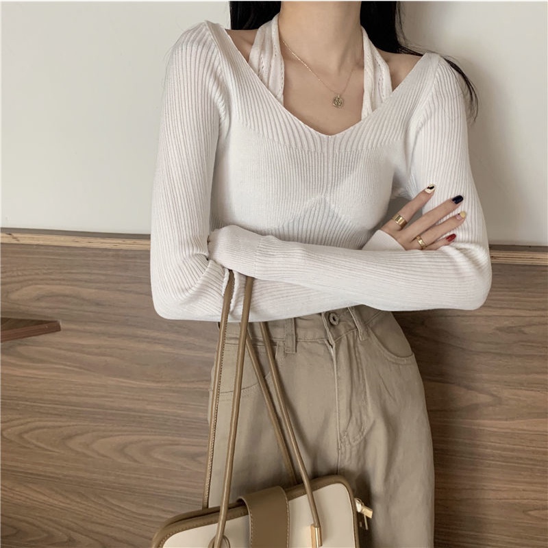 Happy Store Áo Sweater Tay Dài Hở Vai Dáng Ôm Quyến Rũ Thời Trang Cho Nữ