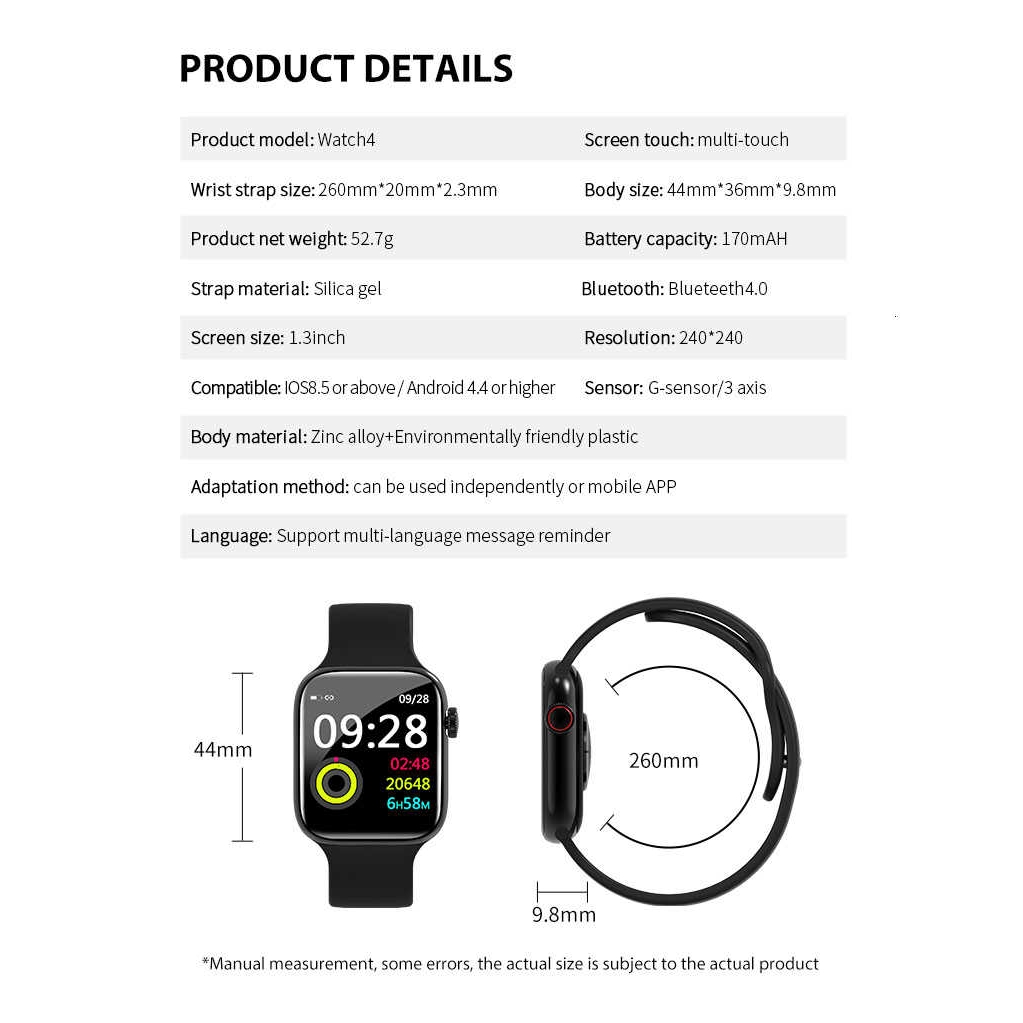 Smart Watch W4 Heart Rate Monitor Smart Bracelet For Huawei Xiaomi Samsung Apple Men Women Watch