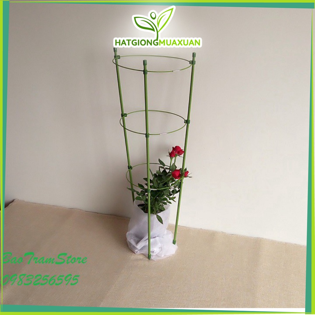 Giá đỡ hoa hồng, hoa leo đa năng kích thước cao 90cm, đường kính 3 vòng tròn 25cm