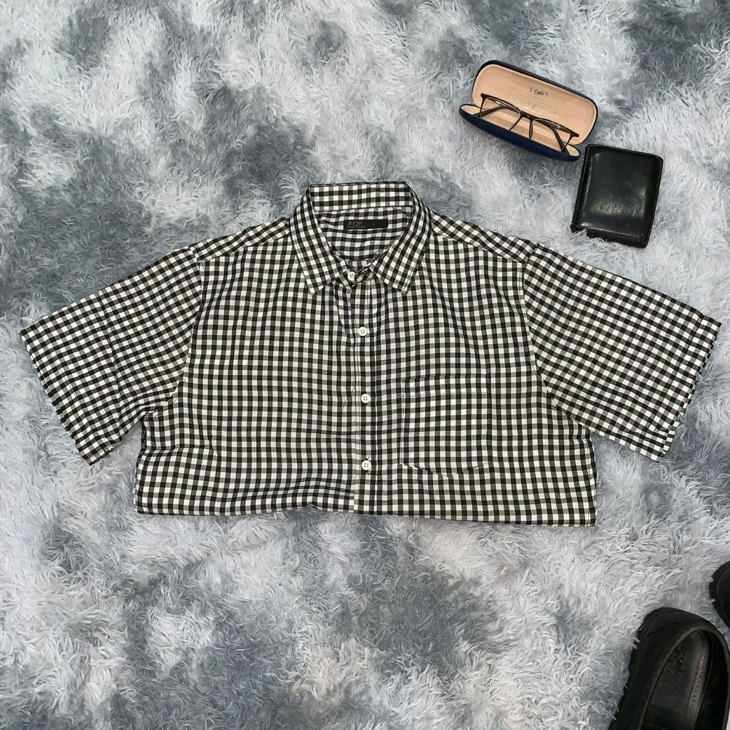 Áo Sơ Mi Nam Ngắn Tay Công Sở, Chất Vải Lanh Thoáng Mát Hoạ Tiết Caro Đen Trắng Sọc To